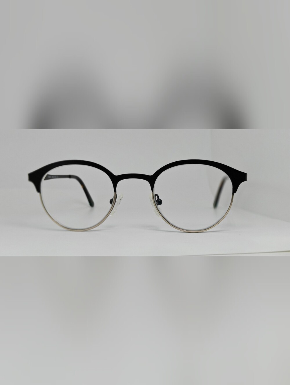 Fixate Low Gloss Black and Silver Round Metal-Trim Eyeglasses. Petite.